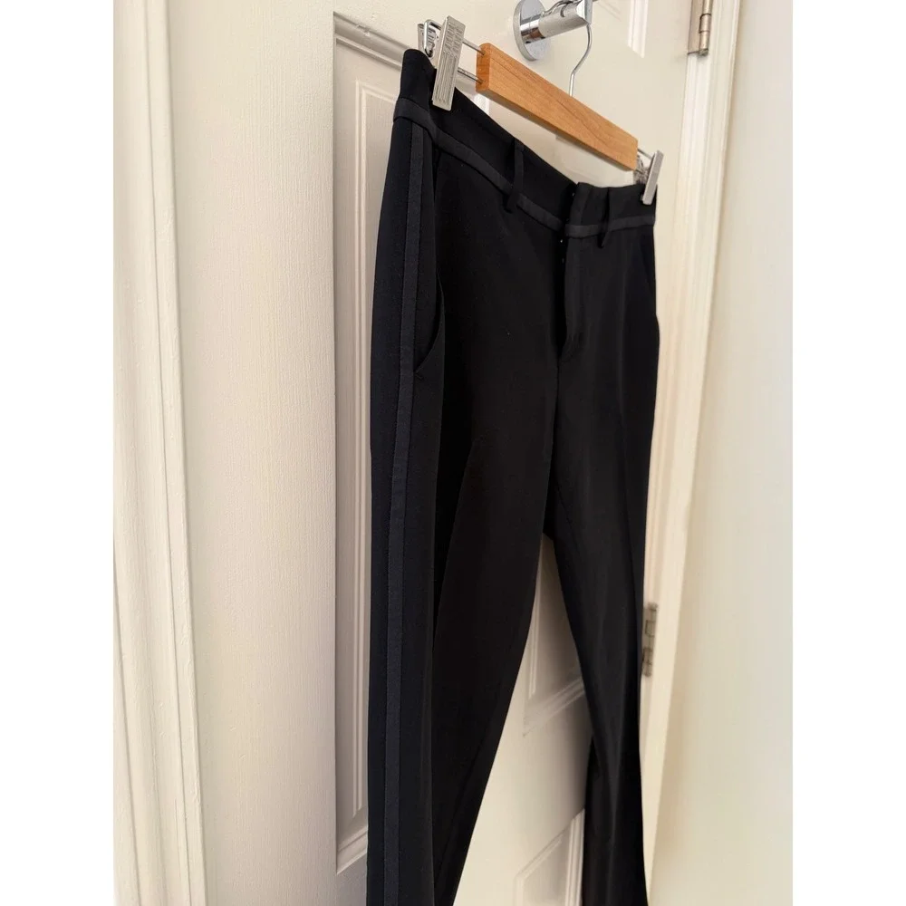 Vince Satin Trim Tuxedo Pants Black Wool Blend Low Rise Slim Fit Trousers Size 2